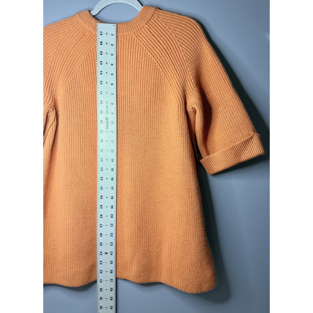 COS Sweater Womens XS Orange 100% Wool Raglan 3/4 Sleeve Chunky Knit Boxy Slits - Picture 5 of 11